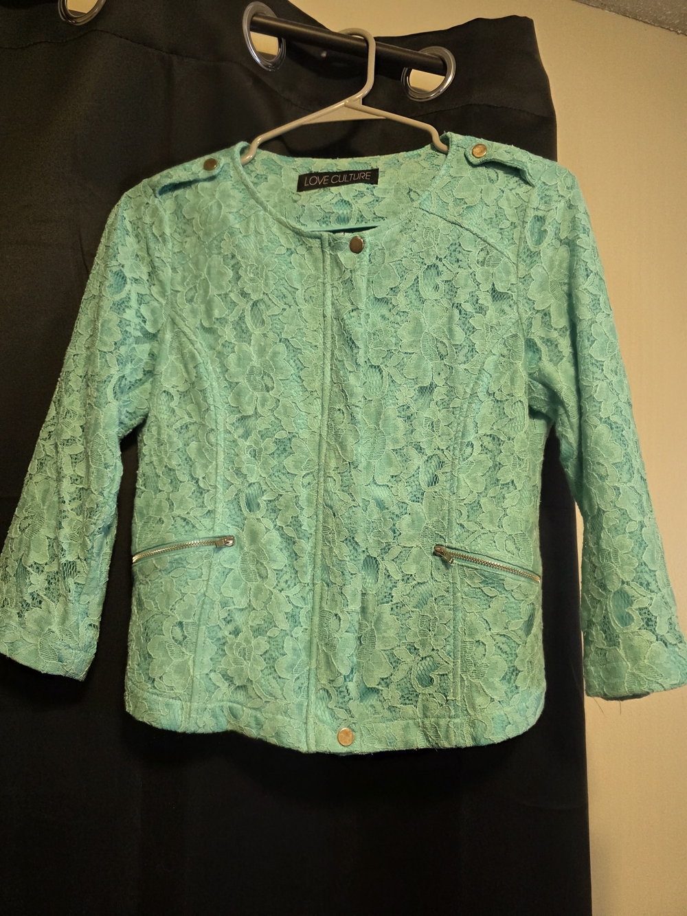 Love Culture Mint Green Floral Lace Blazer Jacket